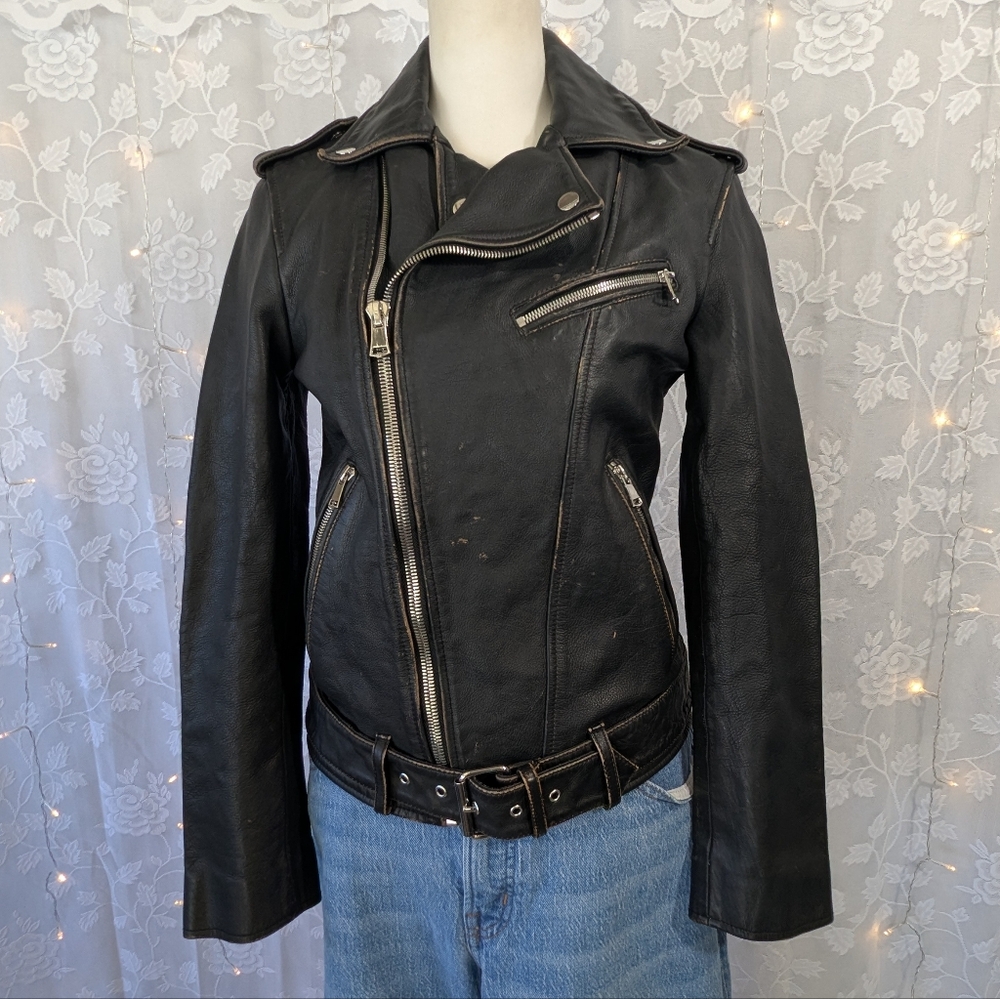 AG Adriano Goldschmied Distressed Leather Moto Jacket